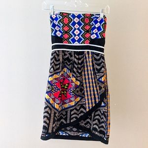 Small, Patterned Strapless Dress, Sweetheart Neckline and Wrap Style Front